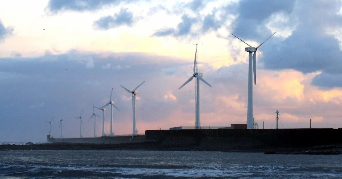 Wind turbines on Blyth’s East Pier.